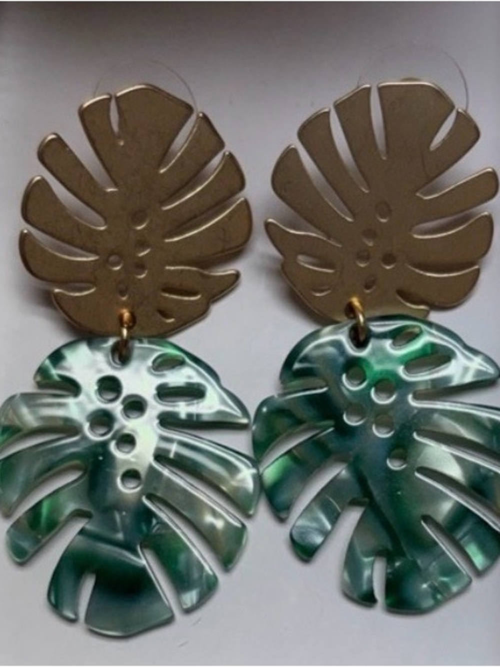 House of Harlow Monstera Leaf Drop Earrings - Gold & Green